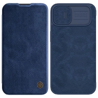 Nillkin Qin Leather Pro Case etui iPhone 14 Plus osłona na aparat kabura pokrowiec obudowa z klapką niebieski