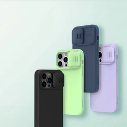 Etui Nillkin CamShield Silky Silicone Case etui iPhone 14 Pro Max silikonowy pokrowiec z osłoną na aparat niebieskie