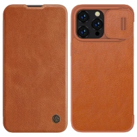 Etui Nillkin Qin Leather Pro Case etui iPhone 14 Pro Max osłona na aparat kabura pokrowiec obudowa z klapką brązowy